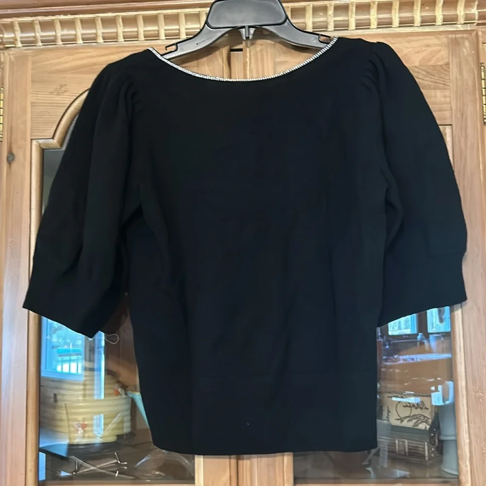 Kate Spade Black Rhinestone Edged Boatneck Sweater